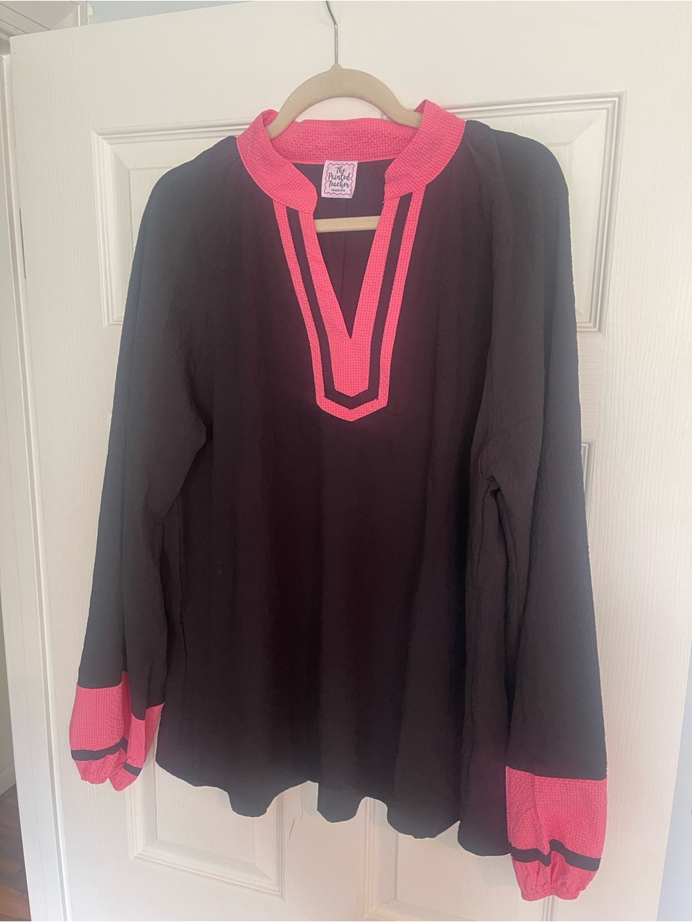 Black Tunic Top with Bright Pink Trim